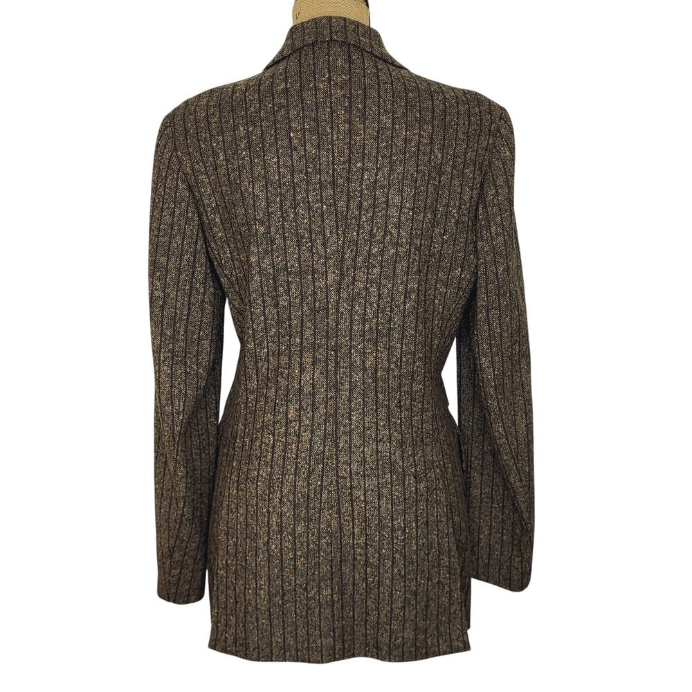 Vintage Zara Brown Tweed Striped 3 Button 3 Pocket Blazer Made in Spain Sze 8 - Picture 6 of 9